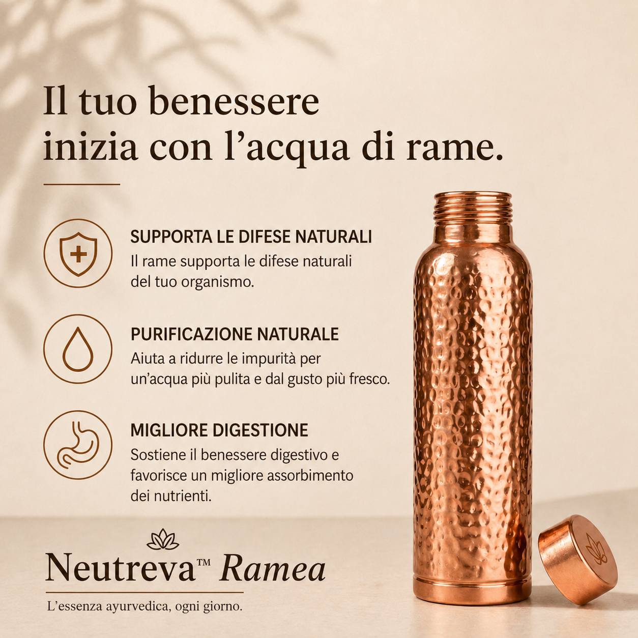 Ramea — Bottiglia in Rame Martellato