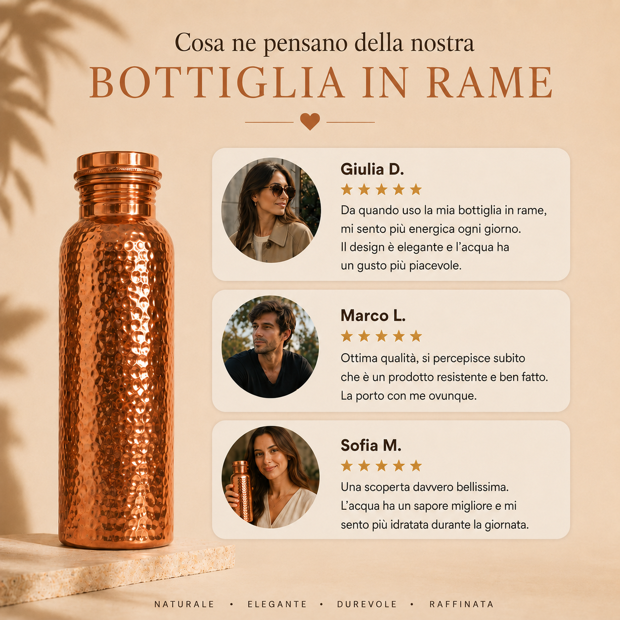 Ramea — Bottiglia in Rame Martellato